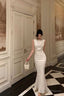 Gorgeous Mermaid Jewel Neckline White Satin Floral Date Night Dresses Prom Dress Long Birthday Outfits