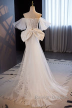 Gorgeous Mermaid Lace Wedding Dress Party Dress Off Shoulder With Big Bow