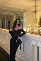 Gorgeous Mermaid Off The Shoulder Long Sleeves Date Night Dresses Black Prom Dress Birthday Outfits