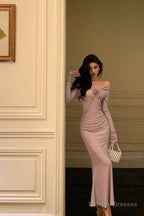 Gorgeous Mermaid Off The Shoulder Long Sleeves Date Night Dresses White Prom Dress Birthday Outfits