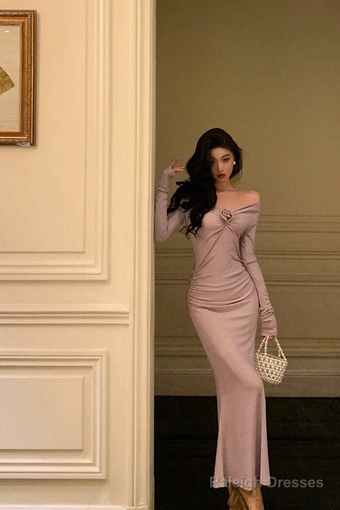 Gorgeous Mermaid Off The Shoulder Long Sleeves Date Night Dresses White Prom Dress Birthday Outfits