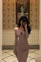 Gorgeous Mermaid Off The Shoulder Long Sleeves Date Night Dresses White Prom Dress Birthday Outfits