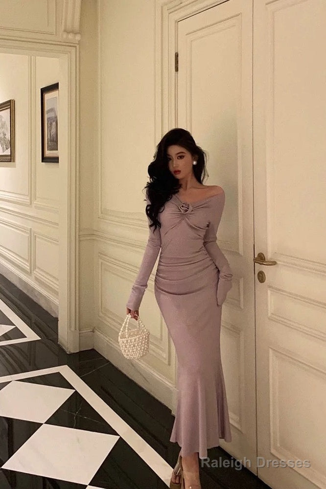 Gorgeous Mermaid Off The Shoulder Long Sleeves Date Night Dress White Prom Dresses Birthday Outfits Main image