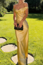 Gorgeous Mermaid Satin V-neck Off Shoulder Formal Prom Dress Long Prom Dress
