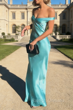 Gorgeous Mermaid Satin V-neck Off Shoulder Formal Prom Dress Long Prom Dress