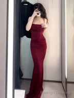 Gorgeous Mermaid Spaghetti Straps Burgundy Prom Dress Birthday Outfits