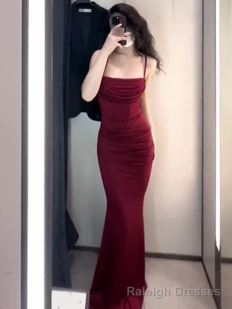 Gorgeous Mermaid Spaghetti Straps Burgundy Prom Dress Birthday Outfits