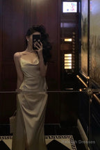 Gorgeous Mermaid Spaghetti Straps Champagne Slit Date Night Dresses Prom Dress Birthday Outfits