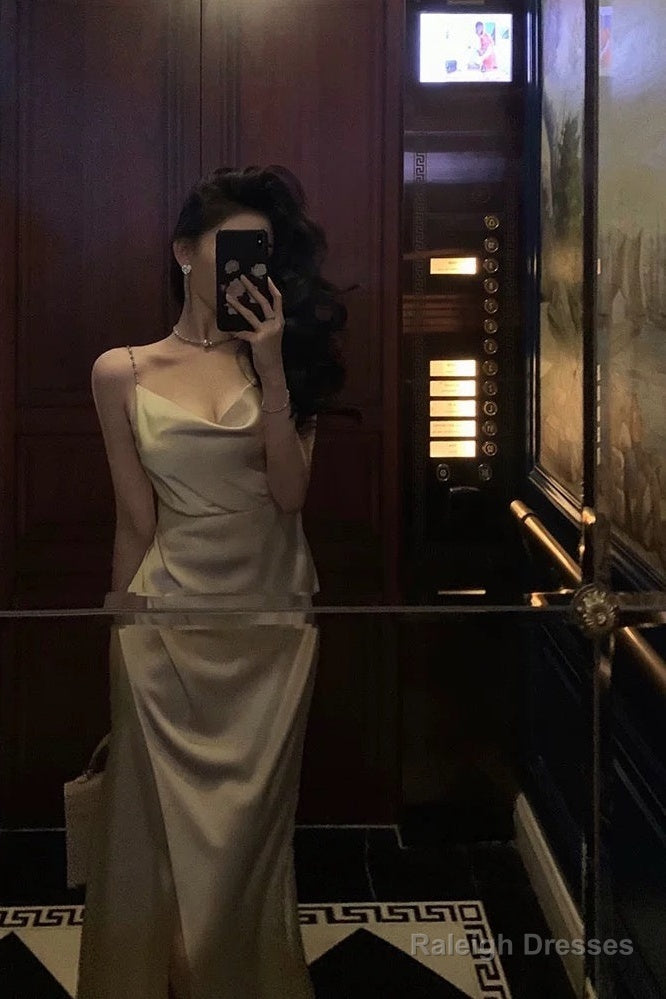 Gorgeous Mermaid Spaghetti Straps Champagne Slit Date Night Dresses Prom Dress Birthday Outfits