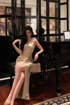Gorgeous Mermaid Spaghetti Straps Champagne Slit Date Night Dress Prom Dresses Birthday Outfits