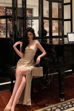 Gorgeous Mermaid Spaghetti Straps Champagne Slit Date Night Dresses Prom Dress Birthday Outfits