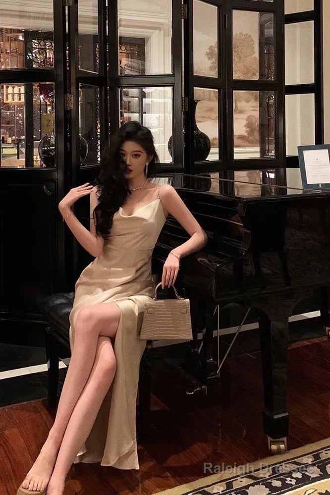 Gorgeous Mermaid Spaghetti Straps Champagne Slit Date Night Dresses Prom Dress Birthday Outfits
