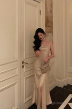 Gorgeous Mermaid Spaghetti Straps Champagne Slit Date Night Dresses Prom Dress Birthday Outfits