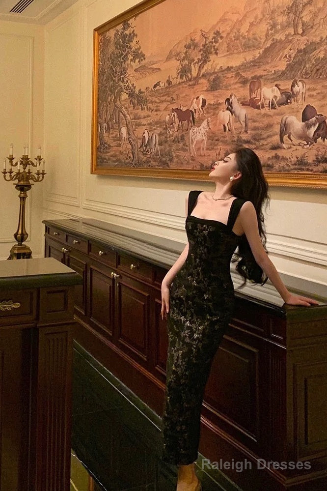 Gorgeous Mermaid Spaghetti Straps Date Night Dresses Black Lace Prom Dress Birthday Outfits