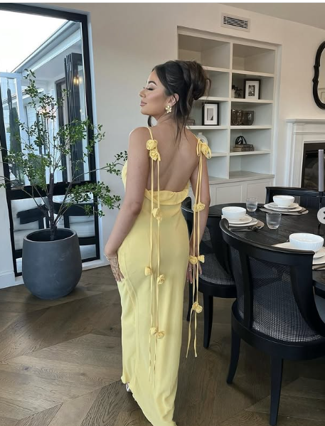 Gorgeous Mermaid Spaghetti Straps Floor Length Floral Yellow Prom Dresses Prom Dress