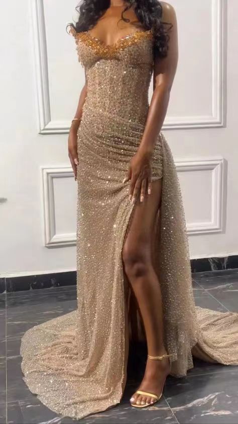 Gorgeous Mermaid Spaghetti Straps Floor Length Sequin Slit Prom Dresses Prom Dress