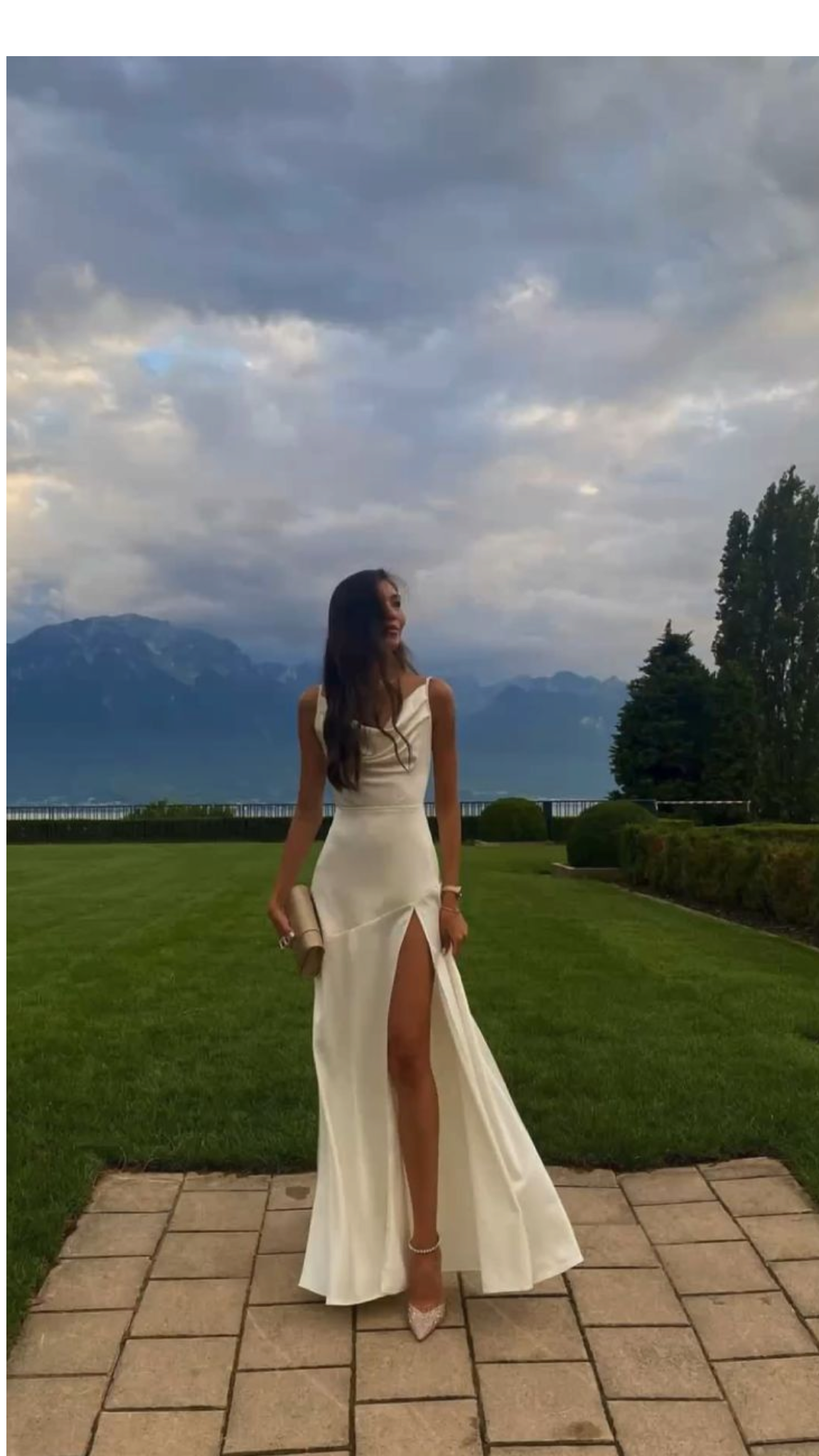 Gorgeous Mermaid Spaghetti Straps Floor-Length White Slit Prom Dresses Prom Dress Secondary image