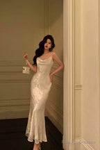 Gorgeous Mermaid Spaghetti Straps Ivory Satin Date Night Dress Prom Dresses Birthday Outfits