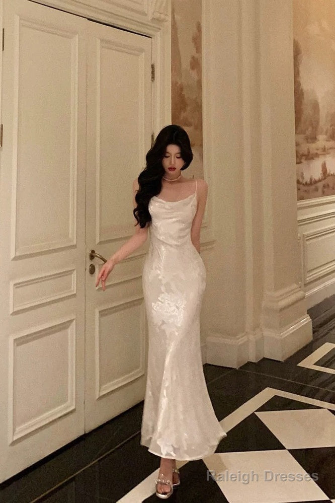 Gorgeous Mermaid Spaghetti Straps Ivory Satin Date Night Dress Prom Dresses Birthday Outfits