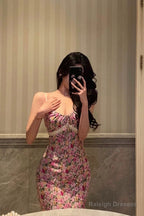 Gorgeous Mermaid Spaghetti Straps Pink Floral Date Night Dresses Prom Dress Long Birthday Outfits