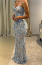 Gorgeous Mermaid Spaghetti Straps Satin Applique Long Prom Dresses Prom Dresses