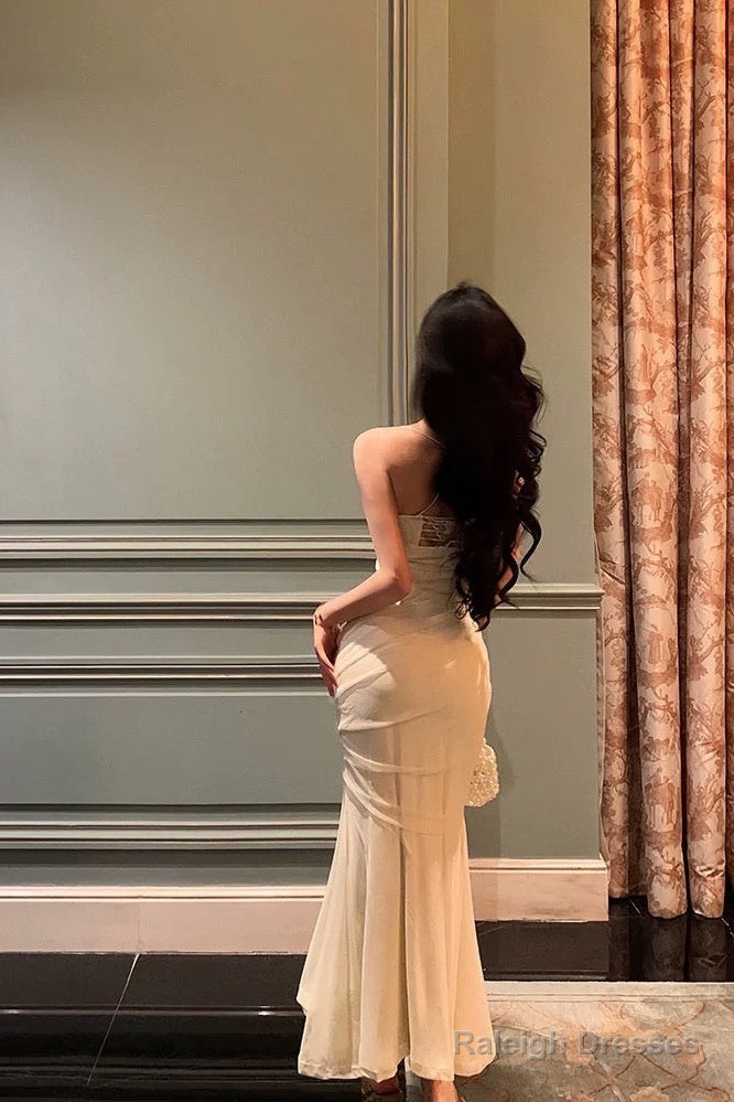 Gorgeous Mermaid Spaghetti Straps White Floral Date Night Dresses Prom Dress Long Birthday Outfits