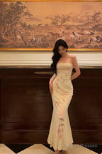 Gorgeous Mermaid Spaghetti Straps White Floral Date Night Dresses Prom Dress Long Birthday Outfits