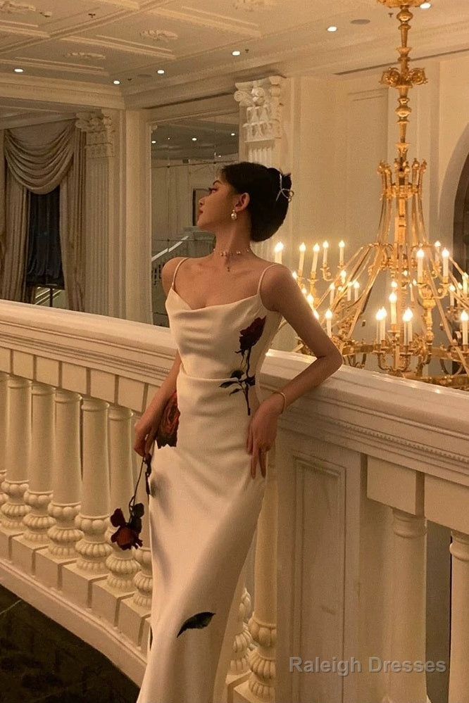 Gorgeous Mermaid Spaghetti Straps White Floral Date Night Dress Prom Dresses Birthday Outfit Secondary image