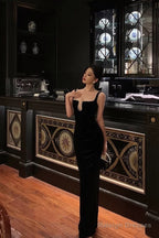 Gorgeous Mermaid Square Neckline Black Date Night Dresses Prom Dress Long Birthday Outfits