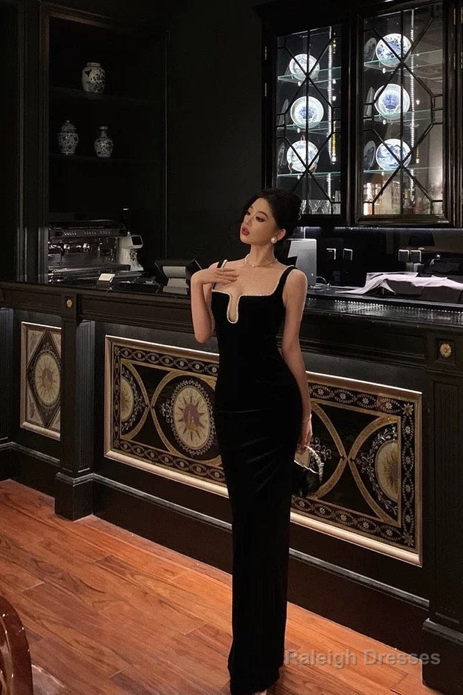 Gorgeous Mermaid Square Neckline Black Date Night Dresses Prom Dress Long Birthday Outfits