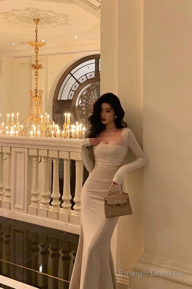 Gorgeous Mermaid Square Neckline Ivory Date Night Dresses Prom Dress Long Birthday Outfits