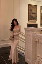 Gorgeous Mermaid Square Neckline Ivory Date Night Dresses Prom Dress Long Birthday Outfits