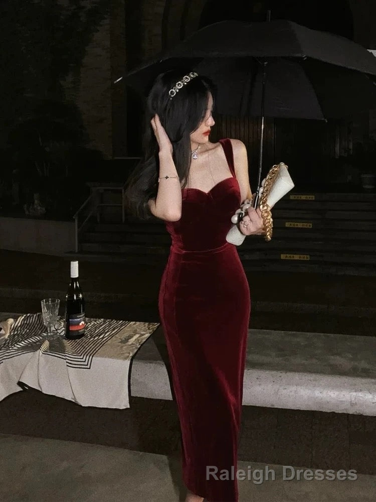 Gorgeous Mermaid Straps Burgundy Velvet Evening Dress Prom Dresses Birthday Outfits Secondary image