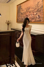 Gorgeous Mermaid Straps Date Night Dresses White Lace Prom Dress Long Birthday Outfits