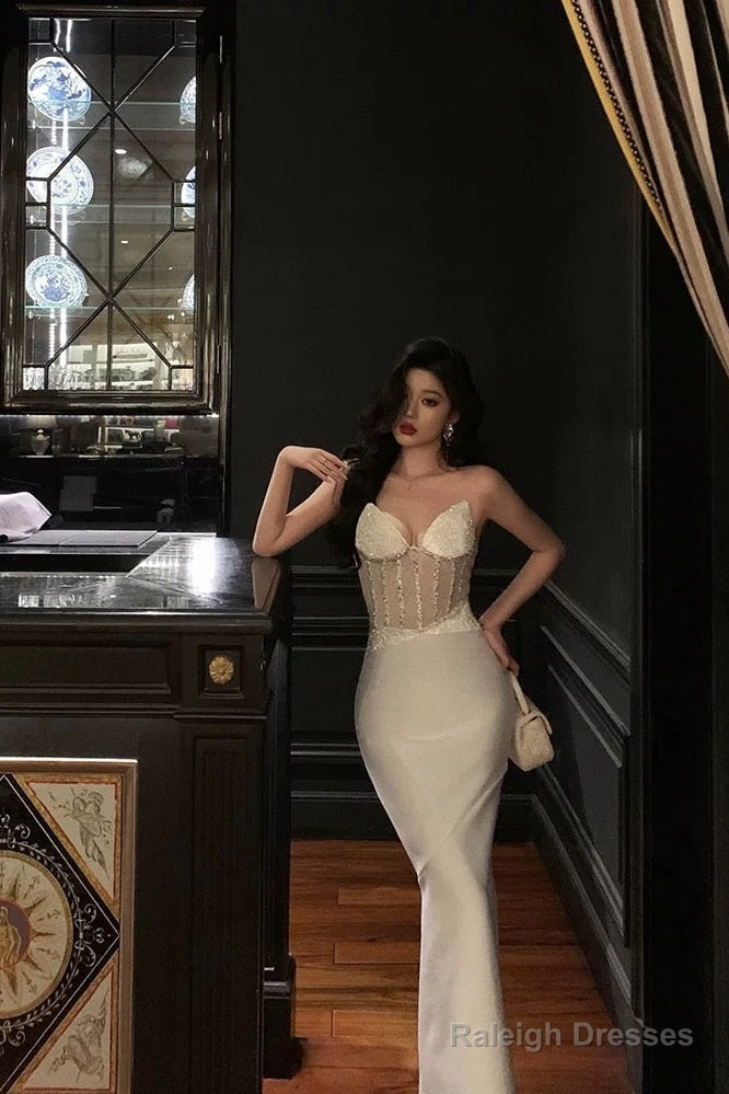 Gorgeous Mermaid Sweetheart Date Night Dresses White Prom Dress Birthday Outfits