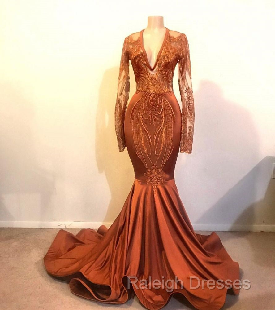 Gorgeous Mermaid V-neck Long Sleevess Prom Dresses