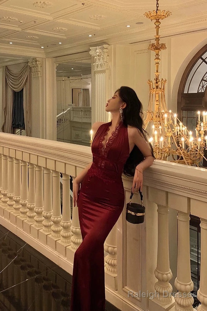 Gorgeous Mermaid V Neckline Burgundy Date Night Dress Lace Prom Dresses Birthday Outfits Secondary image