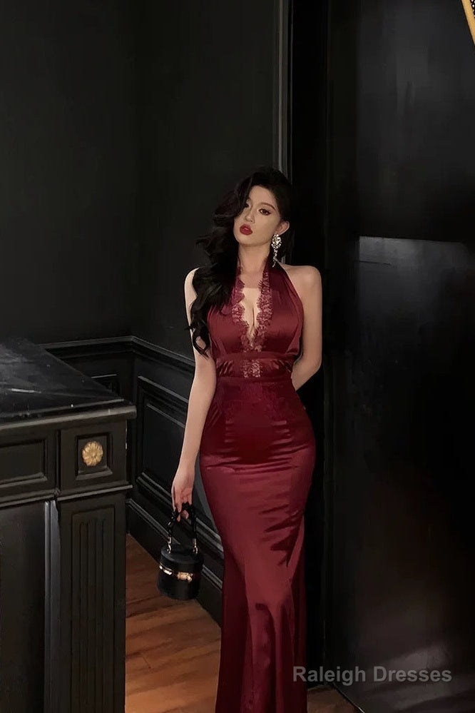 Gorgeous Mermaid V Neckline Burgundy Date Night Dresses Lace Prom Dress Birthday Outfits