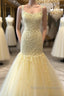 Gorgeous Mermaid Yellow Lace Long Prom Dresses Mermaid Yellow Prom Dresses Yellow Lace Prom Dresses