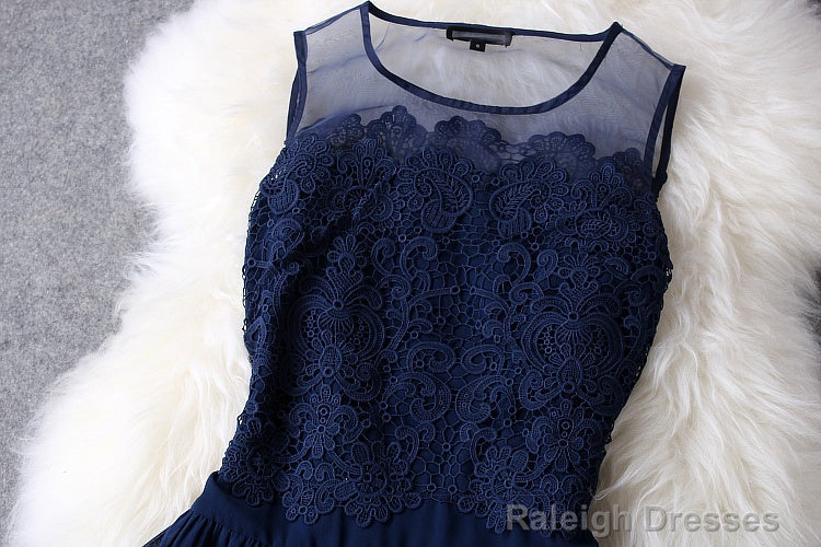 Gorgeous Navy Blue Lace Dresses, Hollow Out Homecoming Dresses For Teen