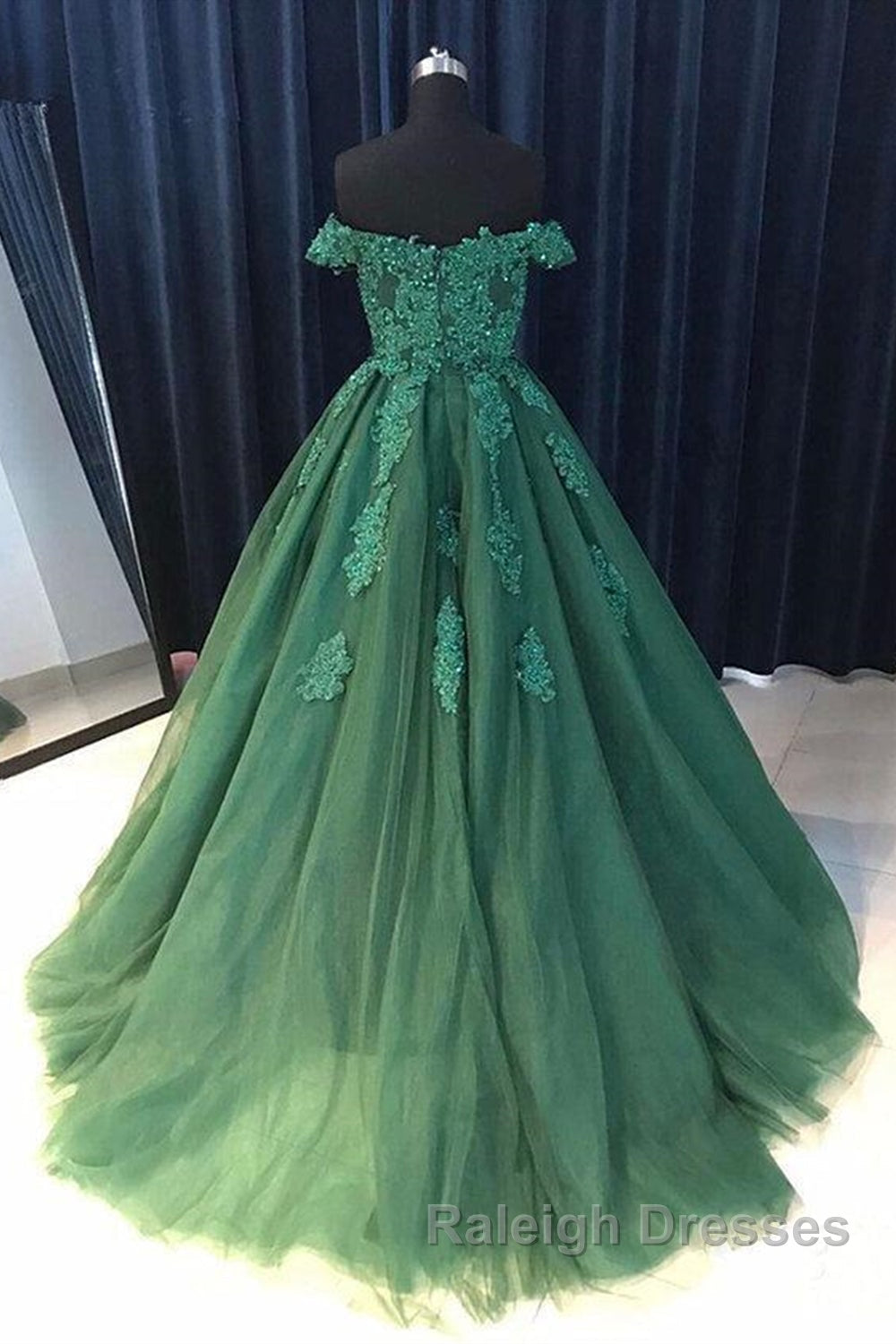 Gorgeous Off Shoulder Green Lace Long Prom Dresses, Green Lace Formal Evening Dresses, Green Ball Gown