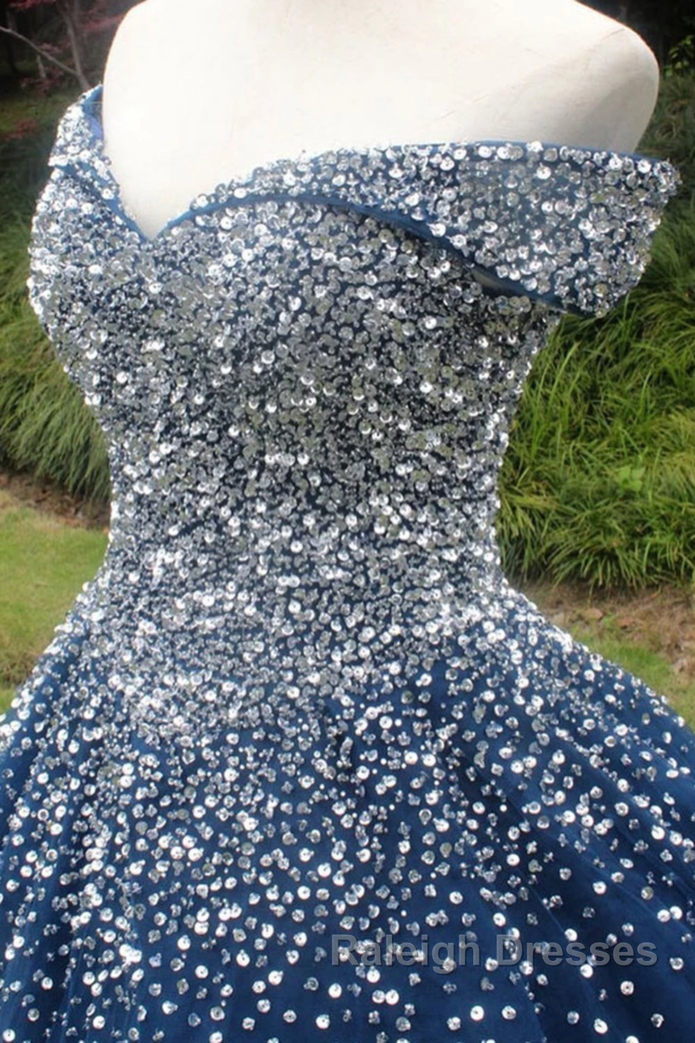 Gorgeous Off Shoulder Sequins Blue Long Prom Dress, Shiny Sequins Blue Formal Evening Dress, Blue Ball Gown Secondary image
