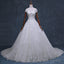 Gorgeous Off Shoulder Short Sleeve Lace Appliques Beading Sparkly Ball Gown Cathedral Train Wedding Dress