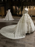 Gorgeous Off-The-Shoulder Chapel Train Ball Gown Wedding Dress With Bowknot