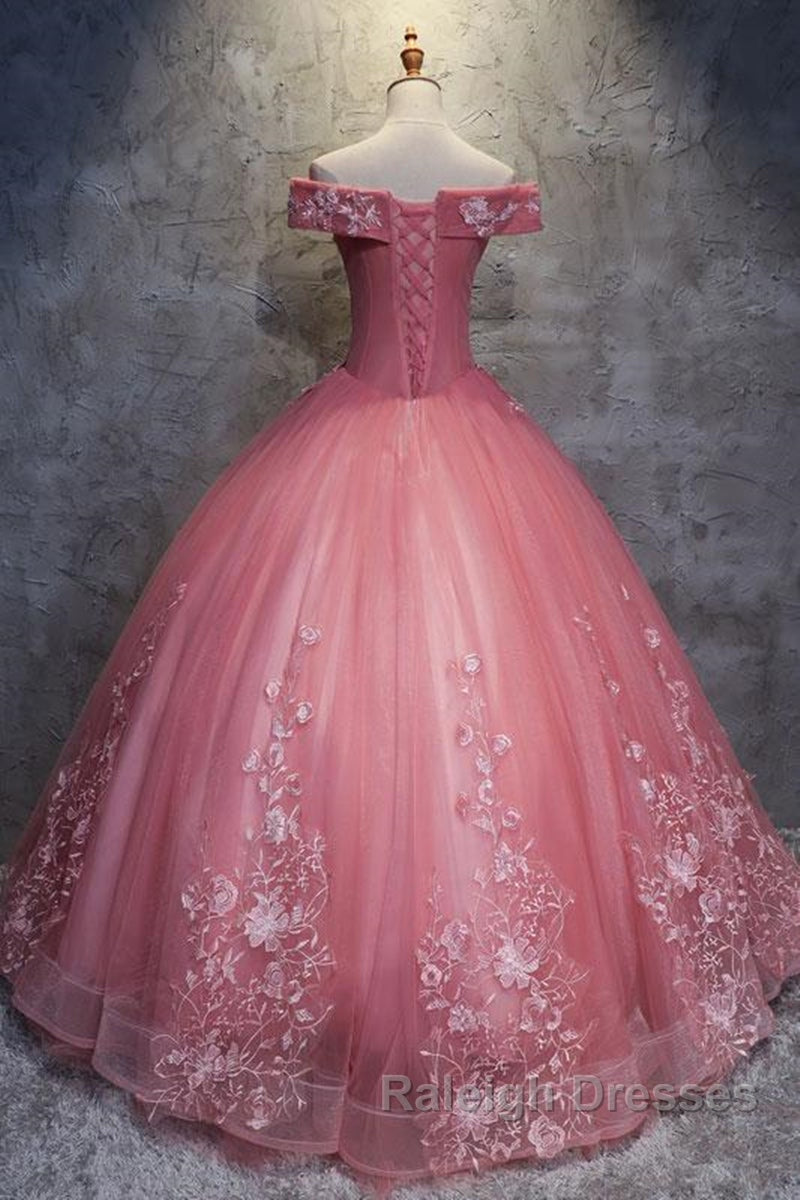 Gorgeous Off the Shoulder Pink Lace Appliques Long Prom Dresses Off Shoulder Pink Prom Dresses Pink Prom Dresses Ball Gown