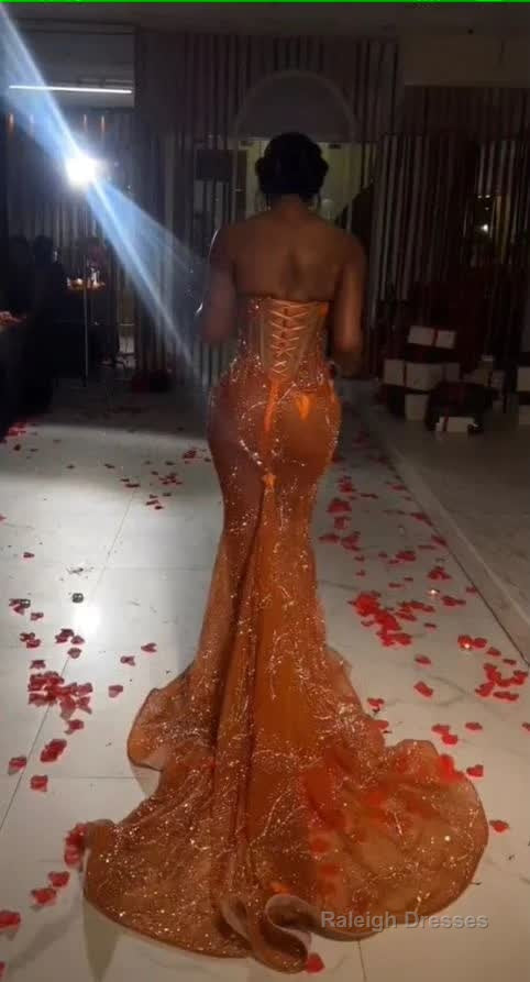 Gorgeous Orange Beaded Applique Mermaid Prom Dress Long Prom Dress