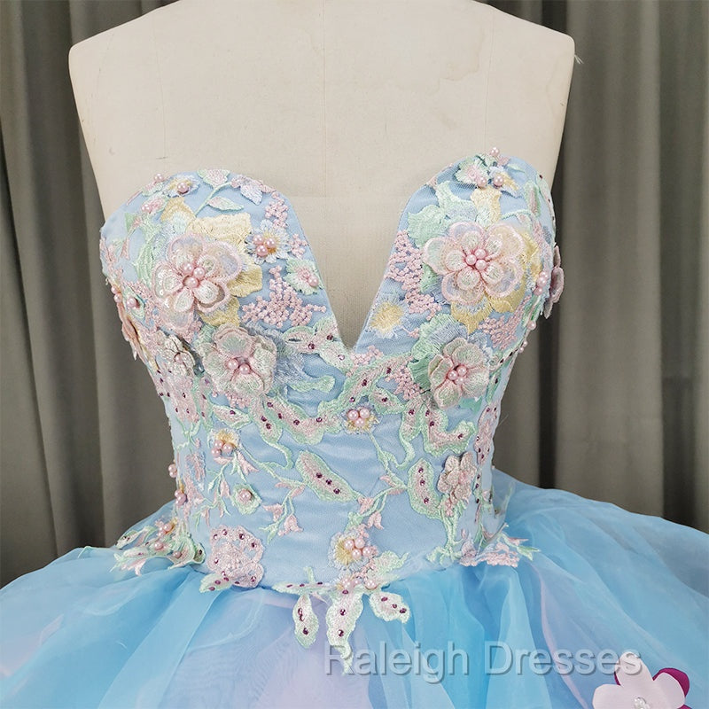 Gorgeous Organza Flowers Blue Sweet 16 Gown, Handmade Party Dress Secondary image