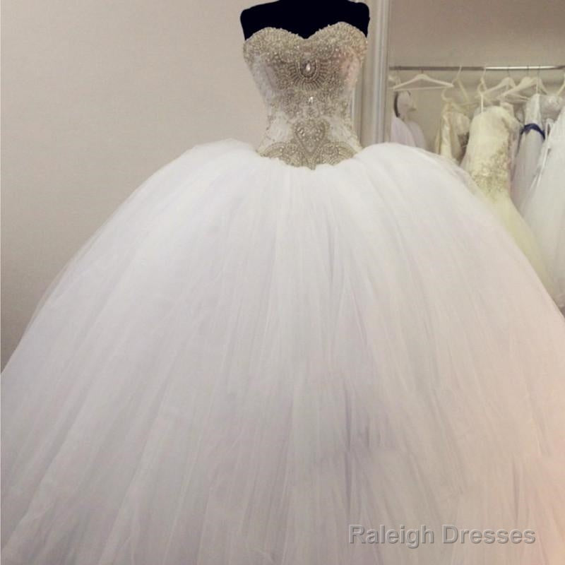 Gorgeous Pearl And Crystal Beaded Organza Ball Gown Wedding Dress