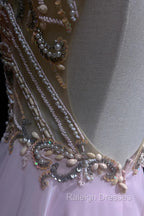 Gorgeous Pink A-Line Tulle High Neck Chiffon Long Beaded Backless Prom Dress Retro Wedding Birthday Dress