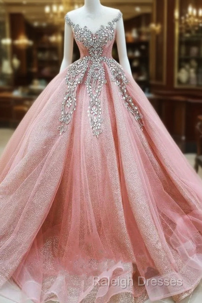 Gorgeous Pink Lace Beaded Princess Dream Wedding Dress Prom Dress